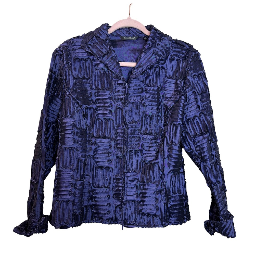 Samuel Dong Textured Zip Jacket Women's M Abstract‎ Art Wear Purple Avant Garde